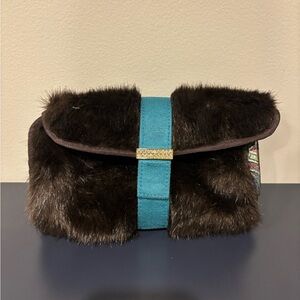Faux Fur Clutch with Teal Accent